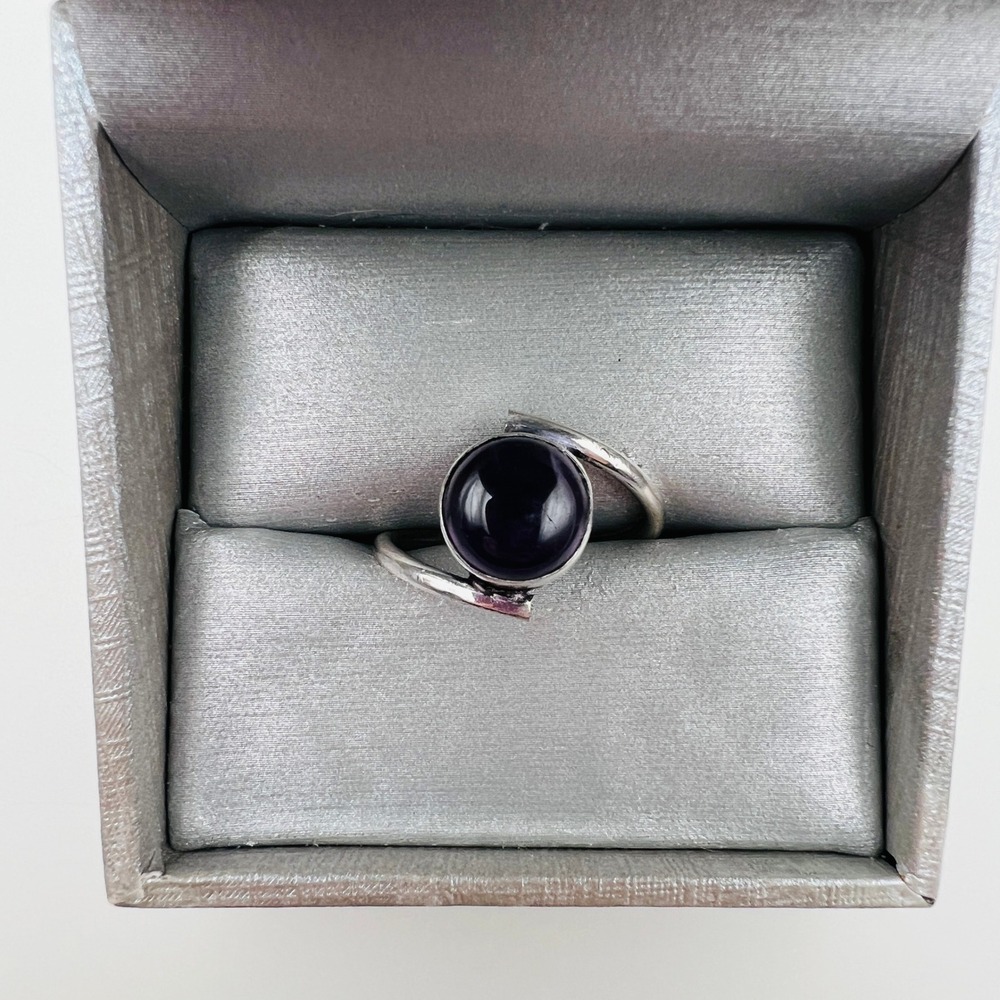 Silver Tone Ring Wrap Style Size‎ 9 Round Purple Cabochon Statement Fashion